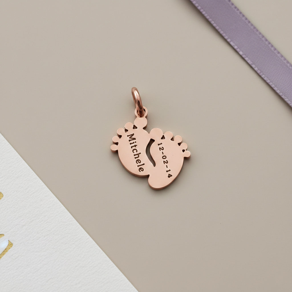 belle fever personalized feet charm for keyring, custom engraved name and date remembrance gift