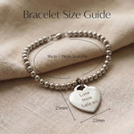 Forever In My Heart Charm Bracelet size guide showing bracelet length and charm dimensions