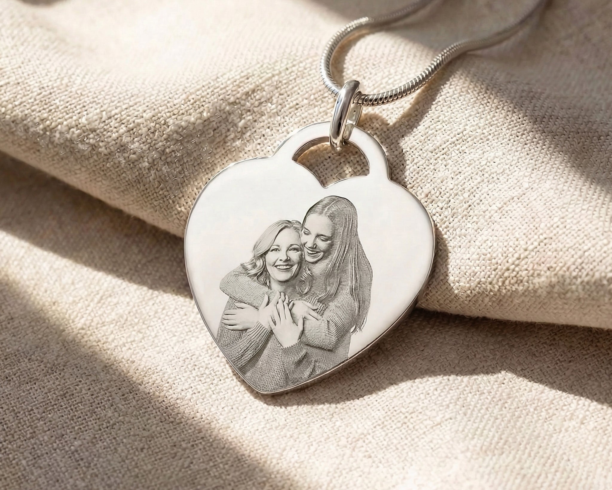 Forever In My Heart Necklace with custom photo engraving on heart pendant, personalised jewellery keepsake