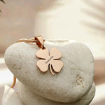 Belle Fever Personalized Four Leaf Clover Necklace – elegant rose gold custom name pendant, symbolizing luck, love & new beginnings with timeless beauty.