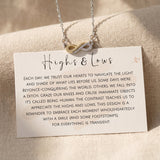 Highs and lows necklace with message card, meaningful relationship keepsake jewellery gift