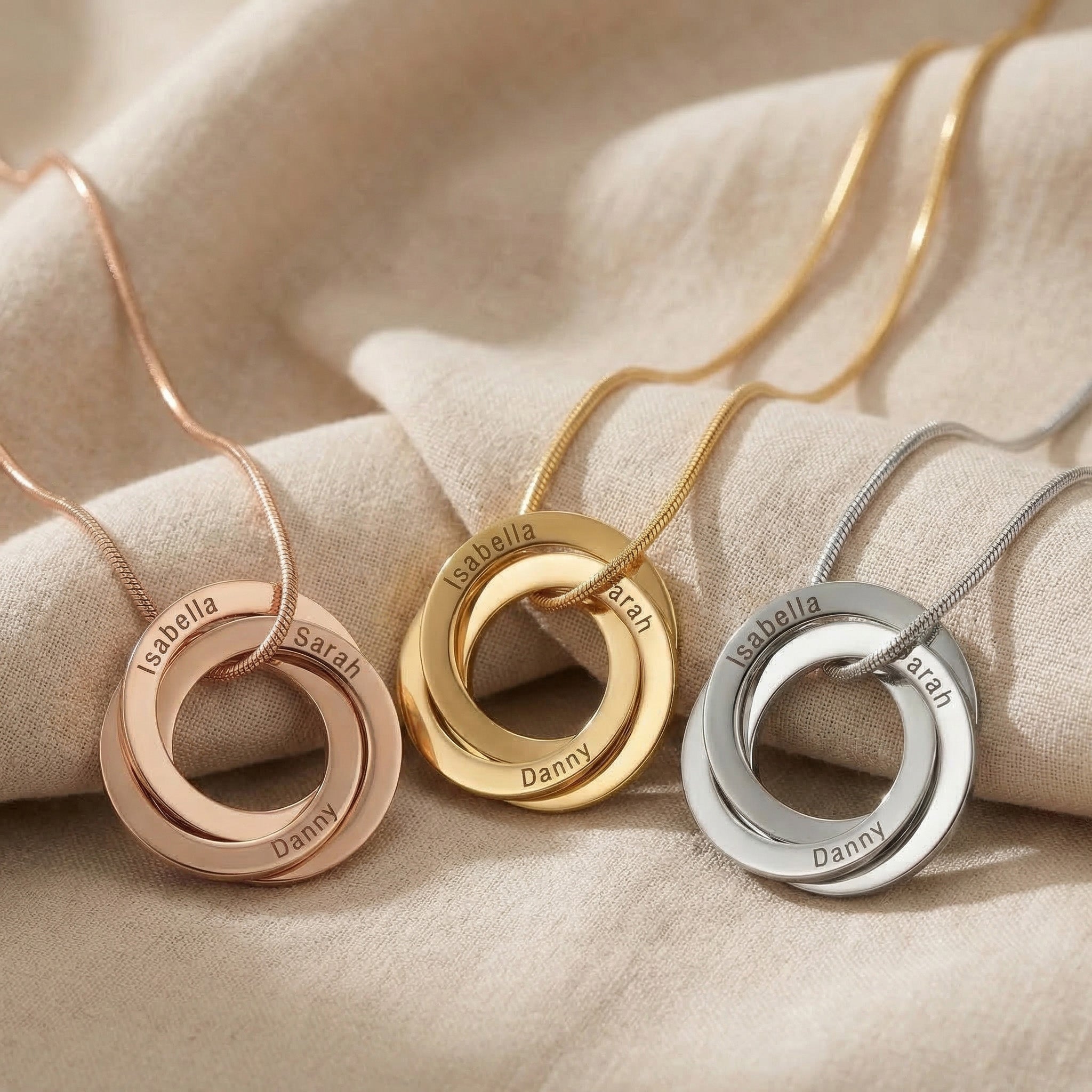 2 Interlinked Rings Interlinked Love Rings Necklace | 2 or 3 Rings Engraved | Belle Fever ...