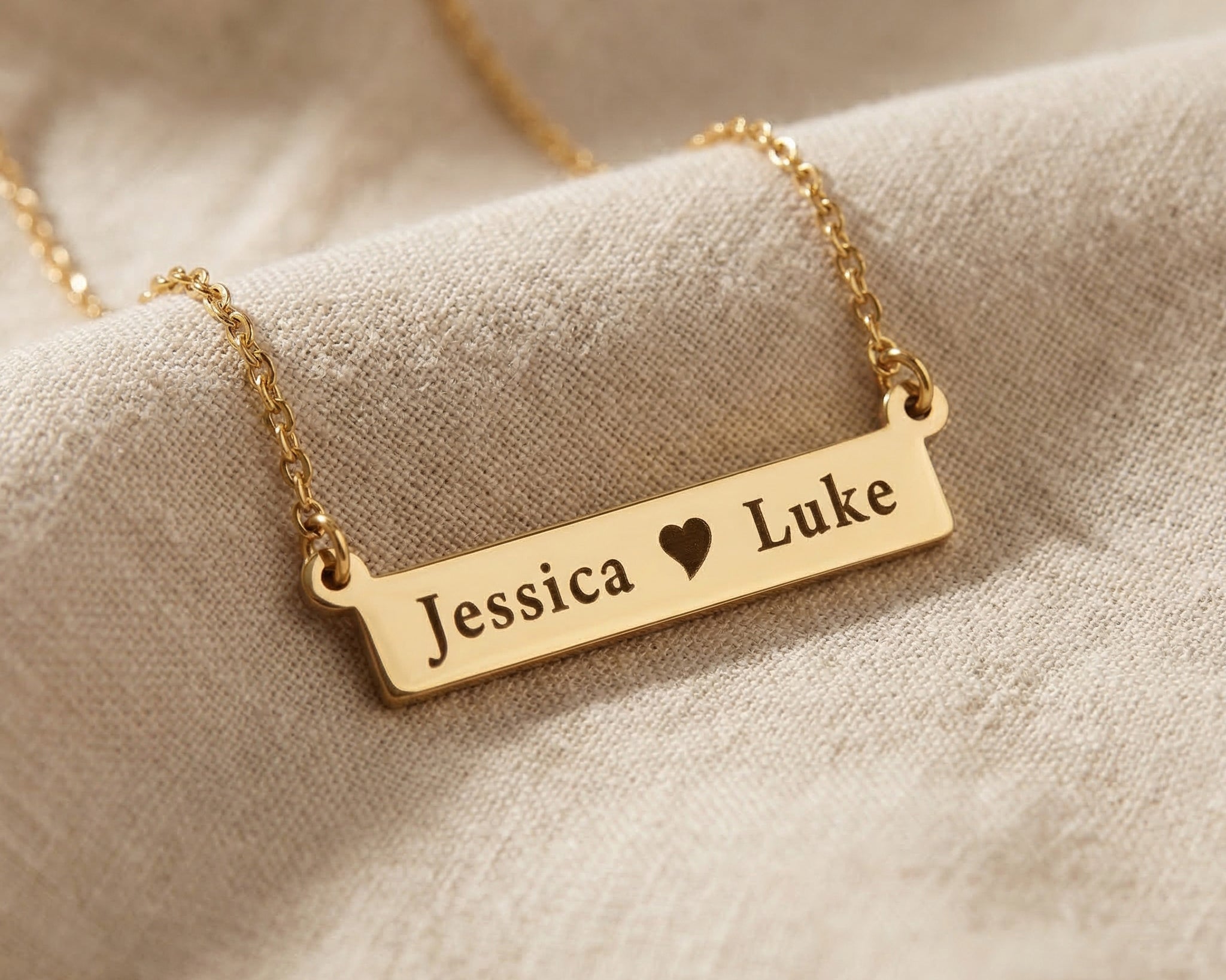 Jess Bar Necklace in gold with engraved name bar, personalised jewellery hero image