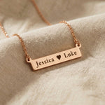 Jess Bar Necklace in rose gold with engraved name bar, personalised jewellery piece