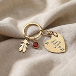 Kids Love Heart Keyring in gold with engraved heart disc and charm, personalised keepsake gift
