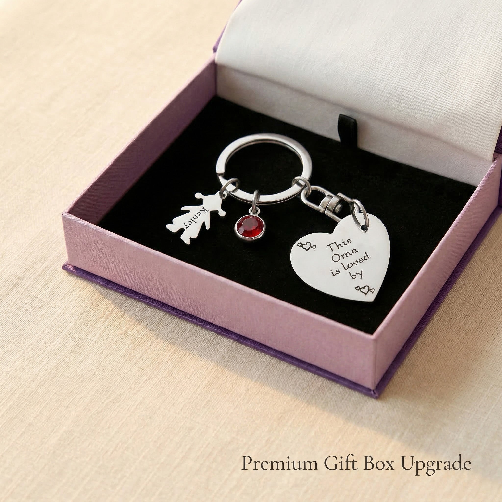 Kids Love Heart Keyring in premium gift box with engraved heart disc and charm, meaningful gift