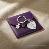 Kids Love Heart Keyring displayed with gift wallet packaging, personalised keepsake gift for family
