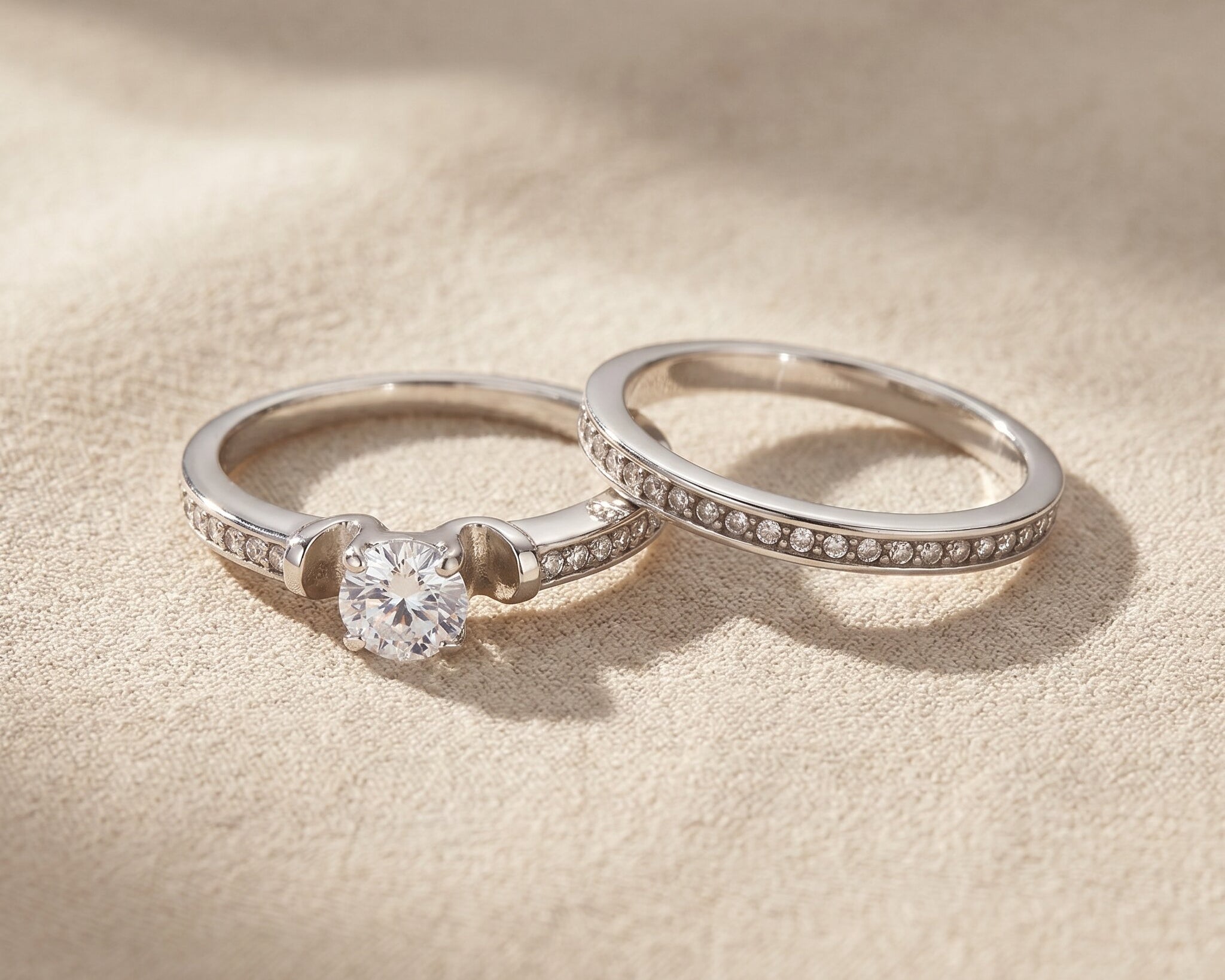 Love crystal two ring set with matching bands and centre stone, elegant jewellery set