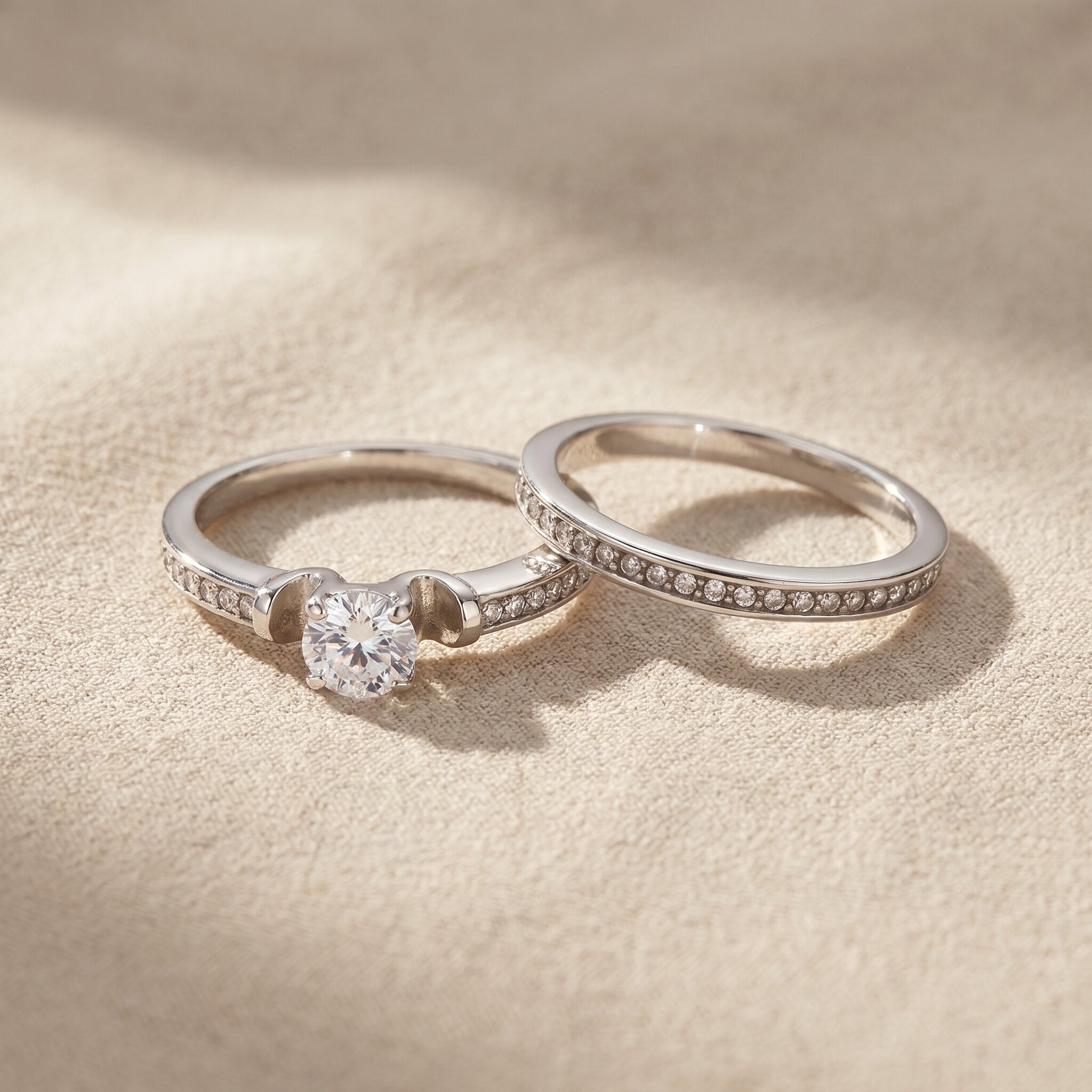 Love crystal two ring set with matching bands and centre stone, elegant jewellery set