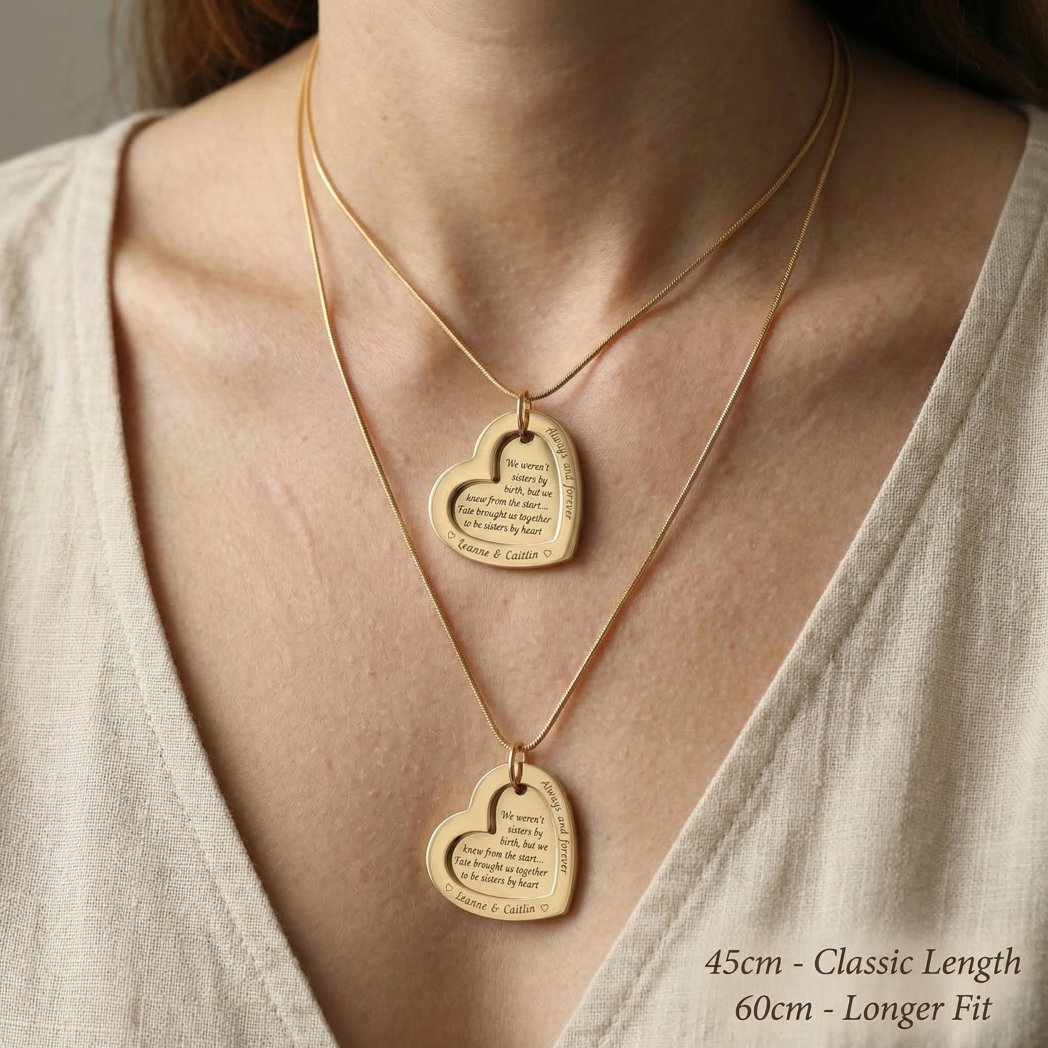 Love Forever Necklace worn showing chain length options for personalised jewellery styling
