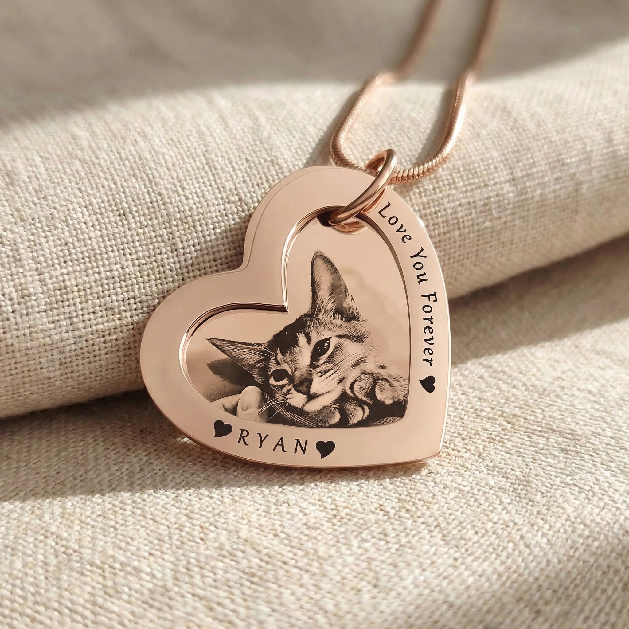 Love Forever Necklace showing engraving photo option on heart pendant, personalised jewellery keepsake
