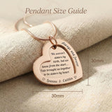 Love Forever Necklace size guide showing heart pendant dimensions and chain length details