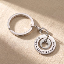 Love teach inspire keyring in silver with engraved message, thoughtful teacher gift keepsake