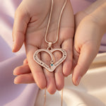 Personalized love heart necklace on hand, engraved name pendant and 2 or 4 birthstones, meaningful gift by belle fever