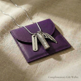 Memory Cremation Necklace displayed with gift wallet packaging, memorial keepsake jewellery gift