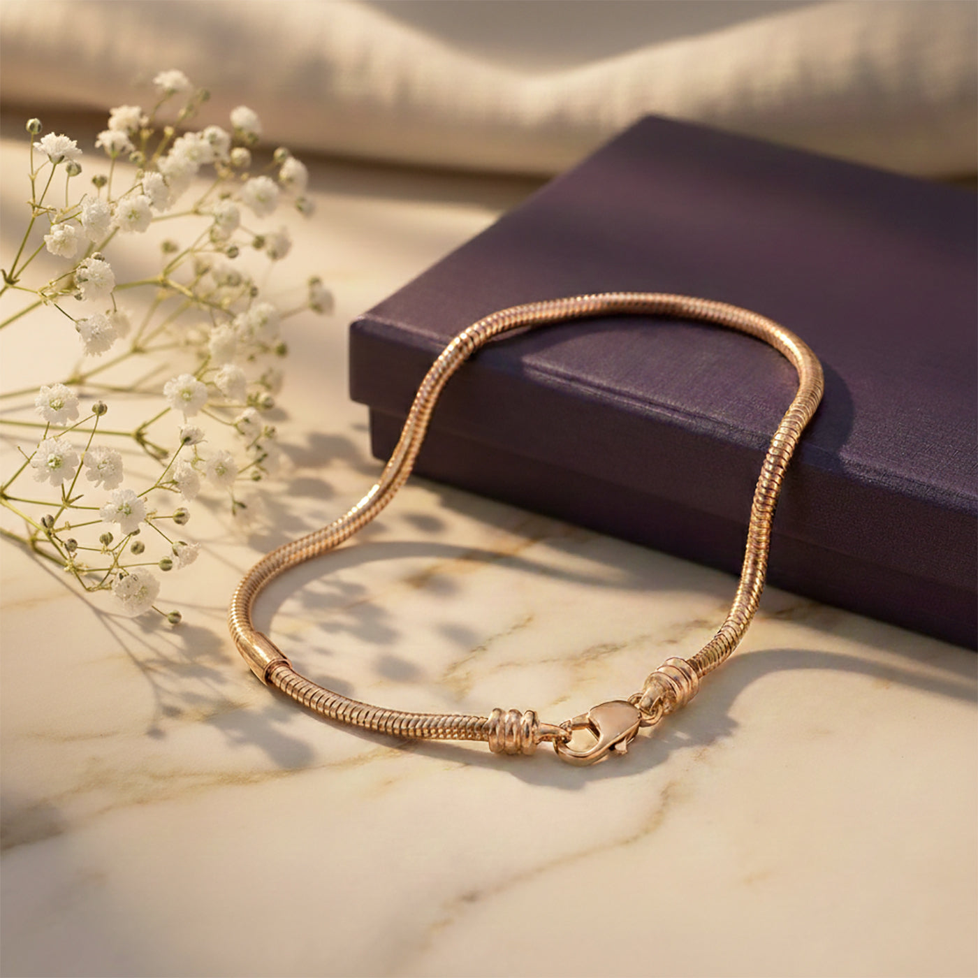 Belle Fever  Rose tone Moments bracelet base for charms, sleek everyday jewelry crafted to grow with your story.