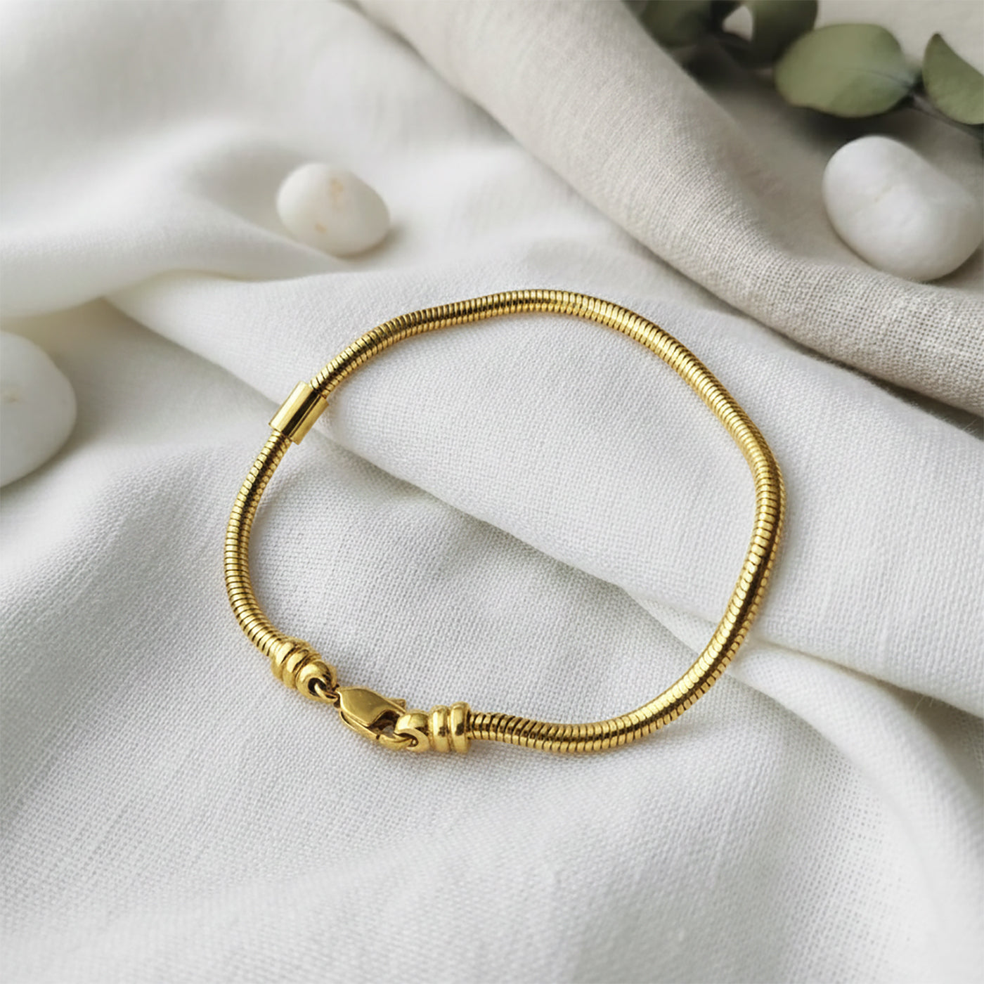 Belle Fever  Gold tone Moments bracelet starter base, minimalist everyday charm bracelet designed for personalisation.
