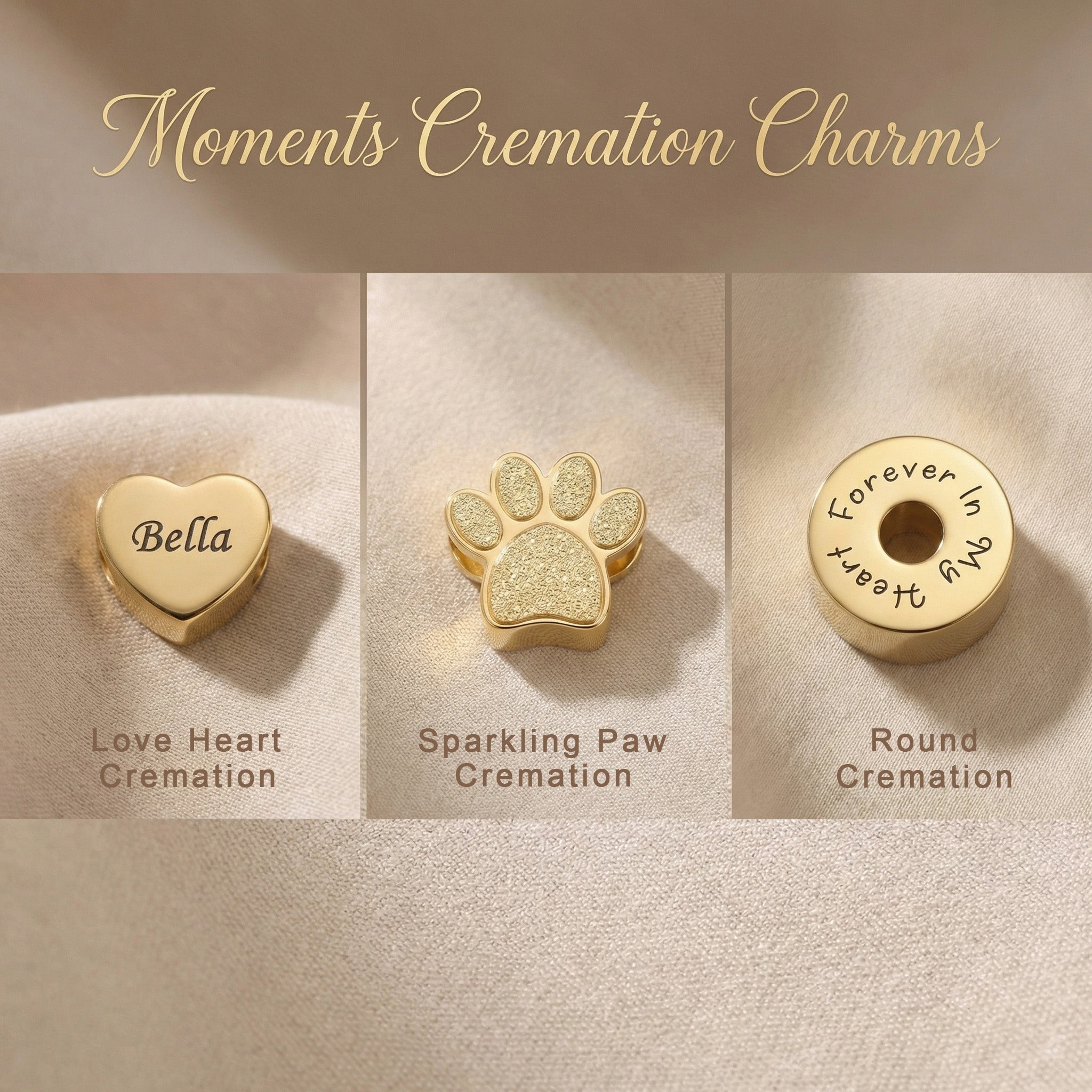 Moments charm bracelet showing cremation charm option