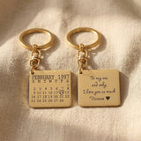 Personalised calendar keyring with multiple tag styles and engraved date and handwriting message options