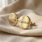 Personalised cufflinks in gold with engraved name, refined accessory for formal occasions