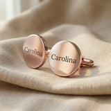 Personalised cufflinks in rose gold with engraved name, elegant formal accessory
