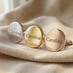 Personalised cufflinks tone comparison showing gold, silver and rose gold engraved finishes