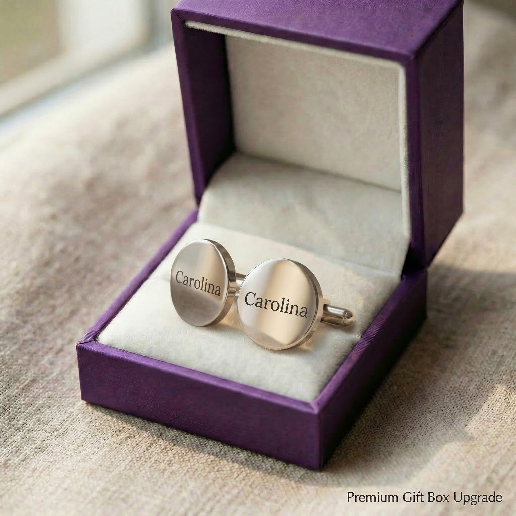Personalised cufflinks in premium gift box, engraved initials perfect for wedding or gift