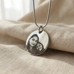 Personalised Disc Pendant in silver with custom photo engraving, minimalist photo jewelry