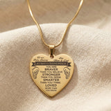 Personalised heart necklace in gold with engraved message, meaningful keepsake jewellery