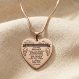 Personalised heart necklace in rose gold with engraved message, elegant keepsake design