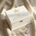 Personalised musical jewellery box size guide showing box dimensions and layout