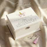 Personalised musical jewellery box size guide showing box dimensions and layout