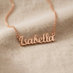 Rose gold personalised name necklace with script name pendant design