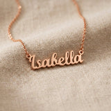 Rose gold personalised name necklace with script name pendant design