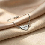 Personalised heart bracelet in silver with engraved name, classic minimalist jewellery