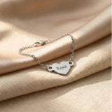 Personalised heart bracelet in silver with engraved name, classic minimalist jewellery