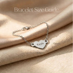 Personalised heart bracelet size guide showing charm dimensions detail