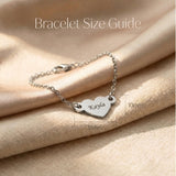Personalised heart bracelet size guide showing charm dimensions detail