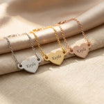 Personalised heart bracelet tone comparison showing gold, silver and rose gold finishes