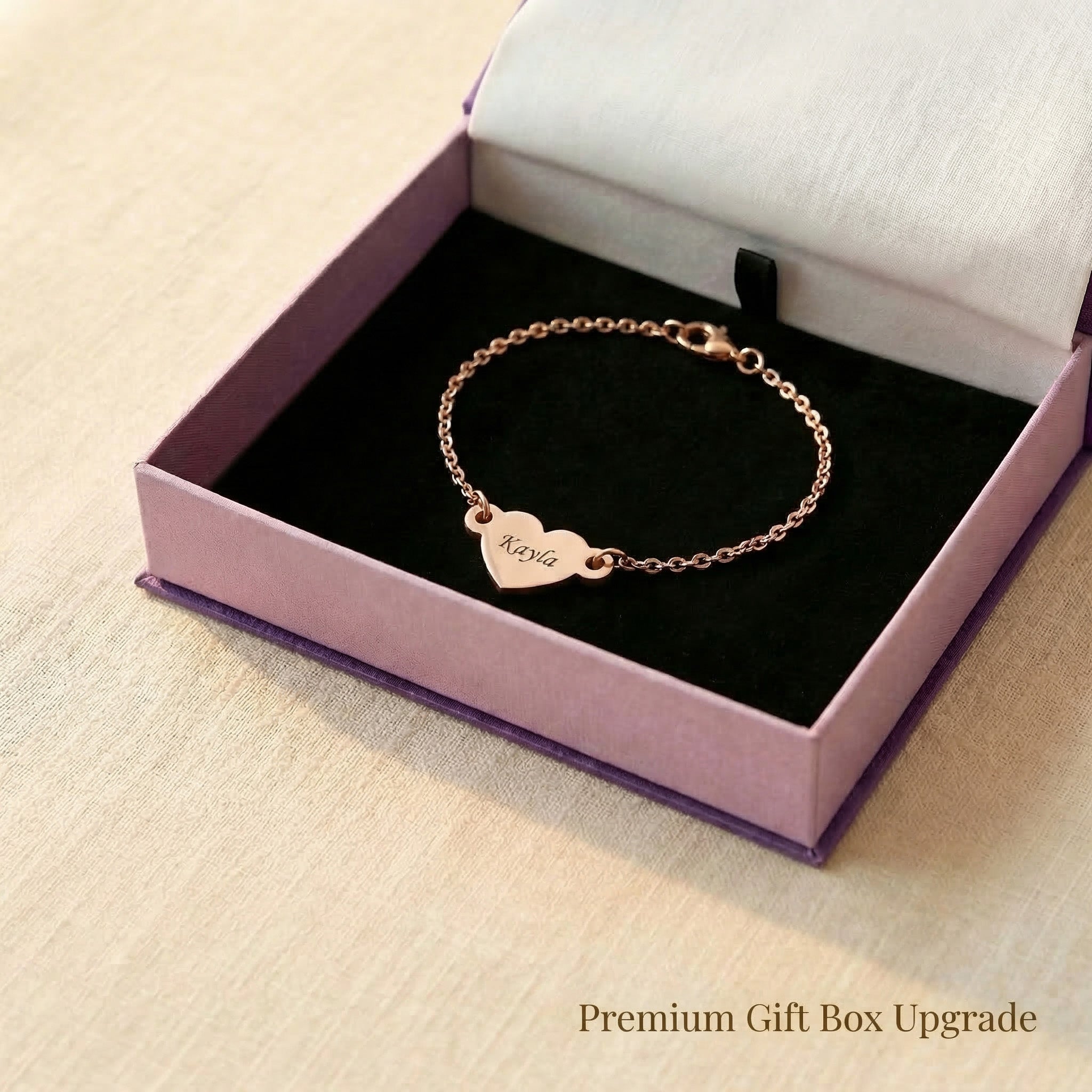 Personalised heart bracelet in premium gift box, meaningful jewellery gift idea