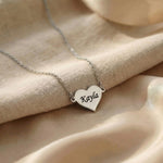Personalised heart necklace in silver with engraved name, classic minimal design