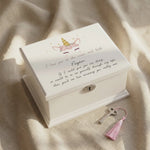 Video showing personalised musical jewellery box with custom printed lid and opening detail