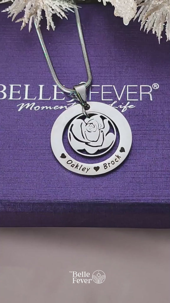Personalised Rose Family Necklace | Unique Rose-Shaped Pendant Gift