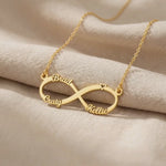 Product video showing infinity name necklace with custom name design on infinity pendant
