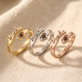 Single name ring tone comparison showing gold, silver and rose gold finishes