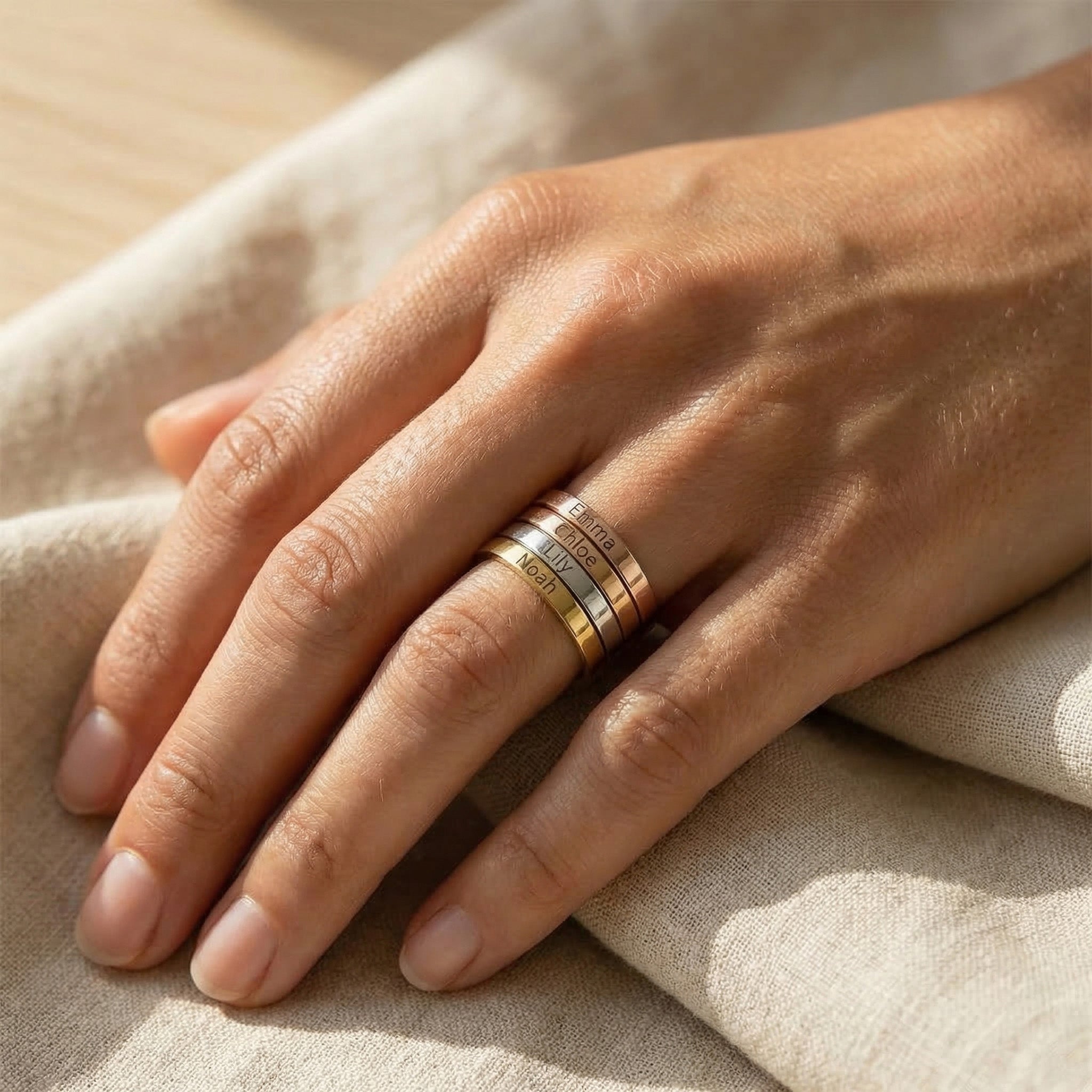 Attachable Ring Personalised Stackable Birthstone Ring | Engraved Band | Belle Fever ...