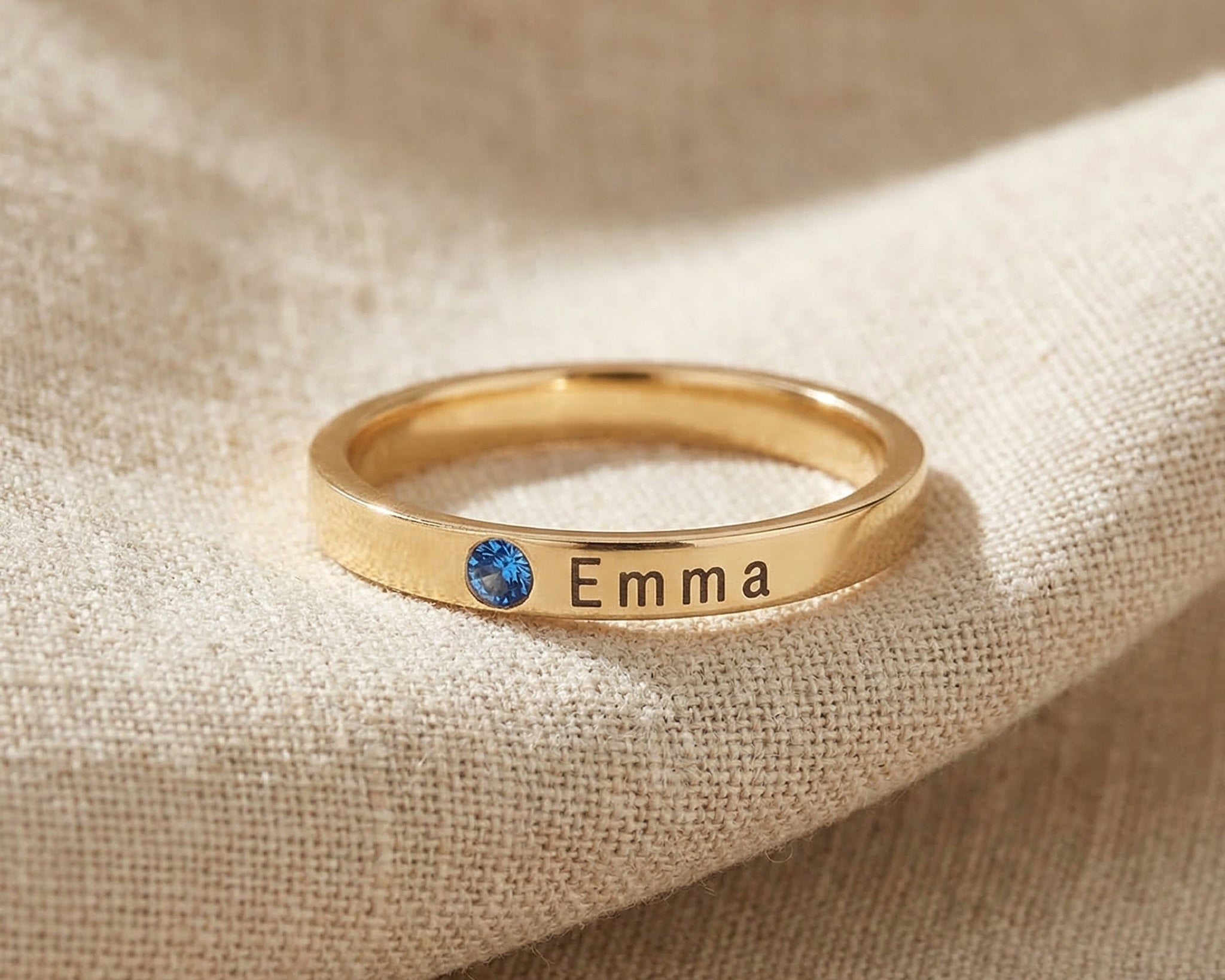 Personalised stackable ring with engraved name in classic single band design