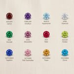 Birthstone color chart showing available gemstone options for personalized name necklace customization