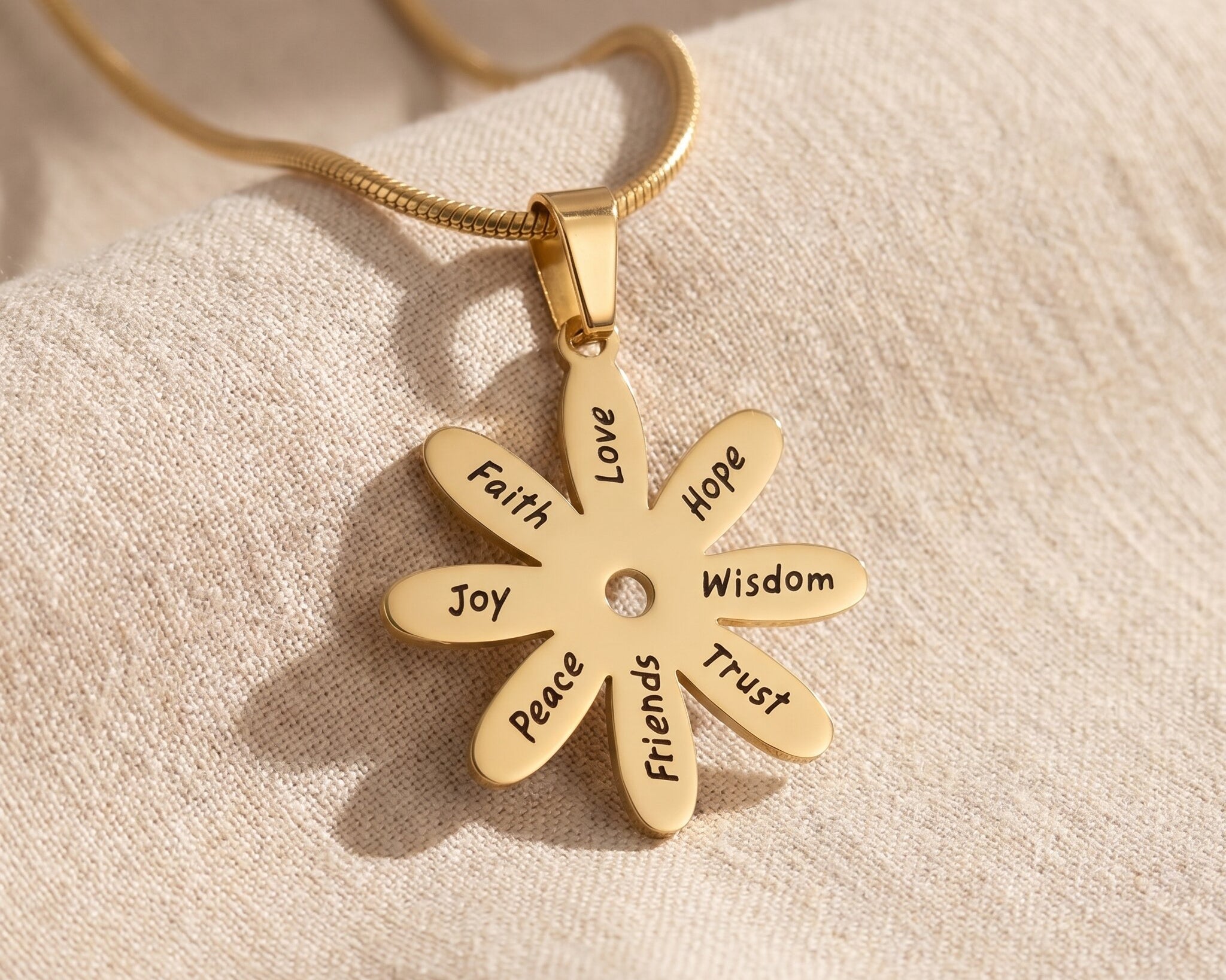 Sunflower necklace in gold with detailed floral design, meaningful jewellery gift for mum or daughter