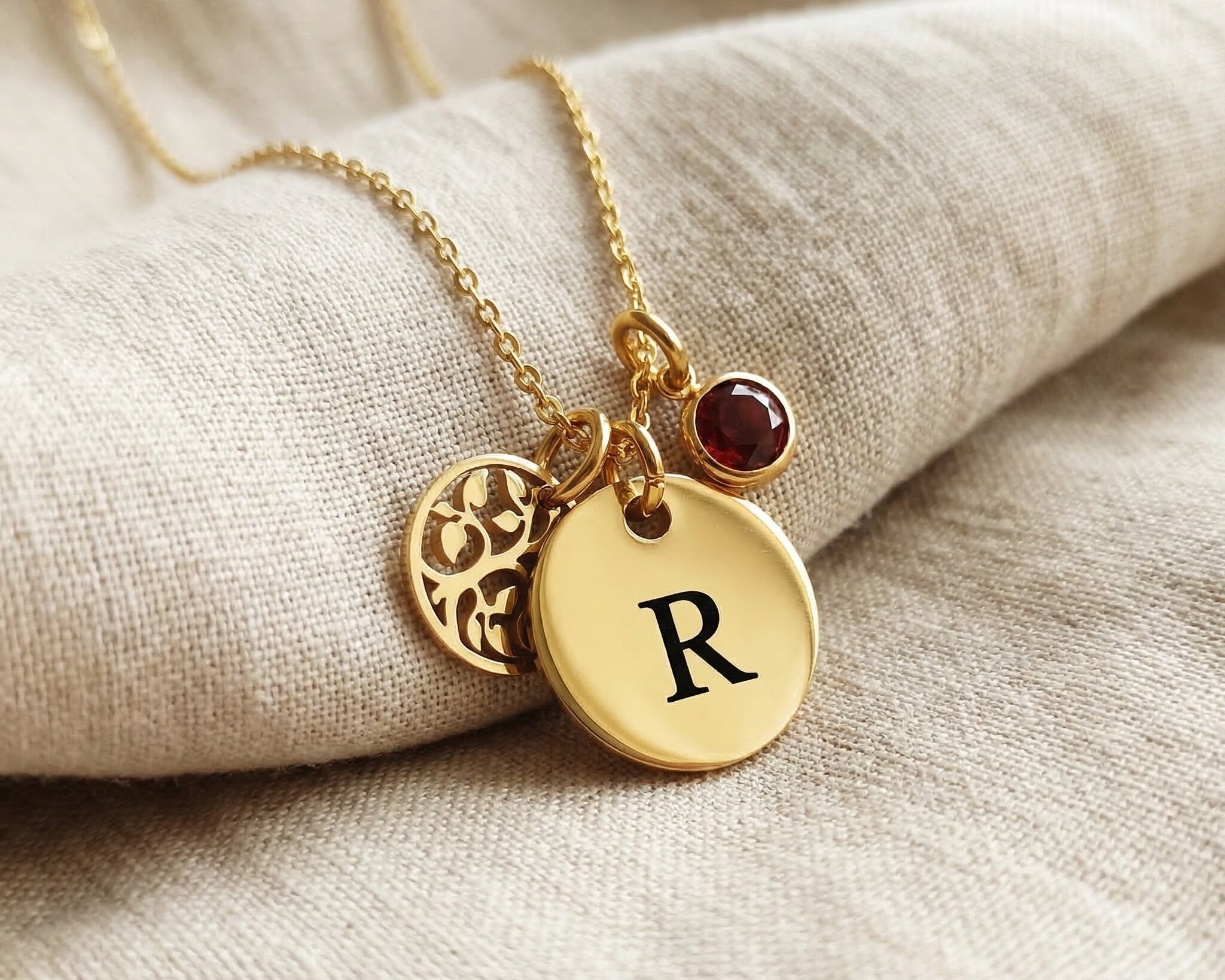 Tokens of Love Necklace with tree charm and birthstone option, personalised necklace design